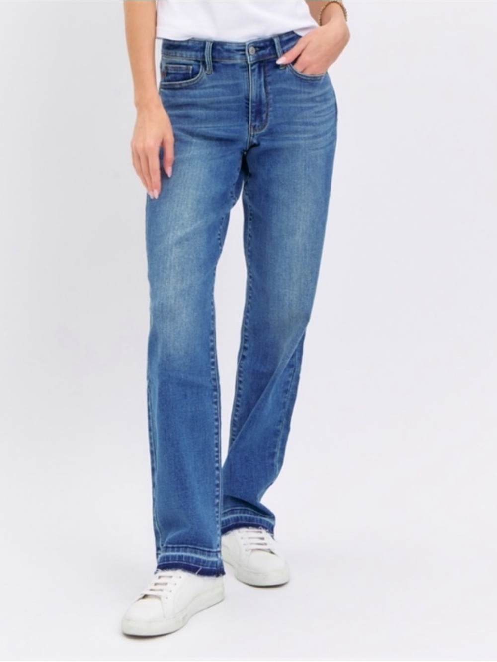 Judy Blue Dad Jeans Womens 5/27 Blue High Rise Raw Hem Straight Leg Relaxed Fit